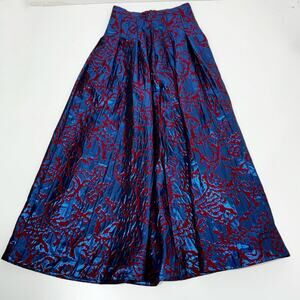 Anthro Maeve Pleated Shimmer Maxi Skirt Formal Red, Blue 2